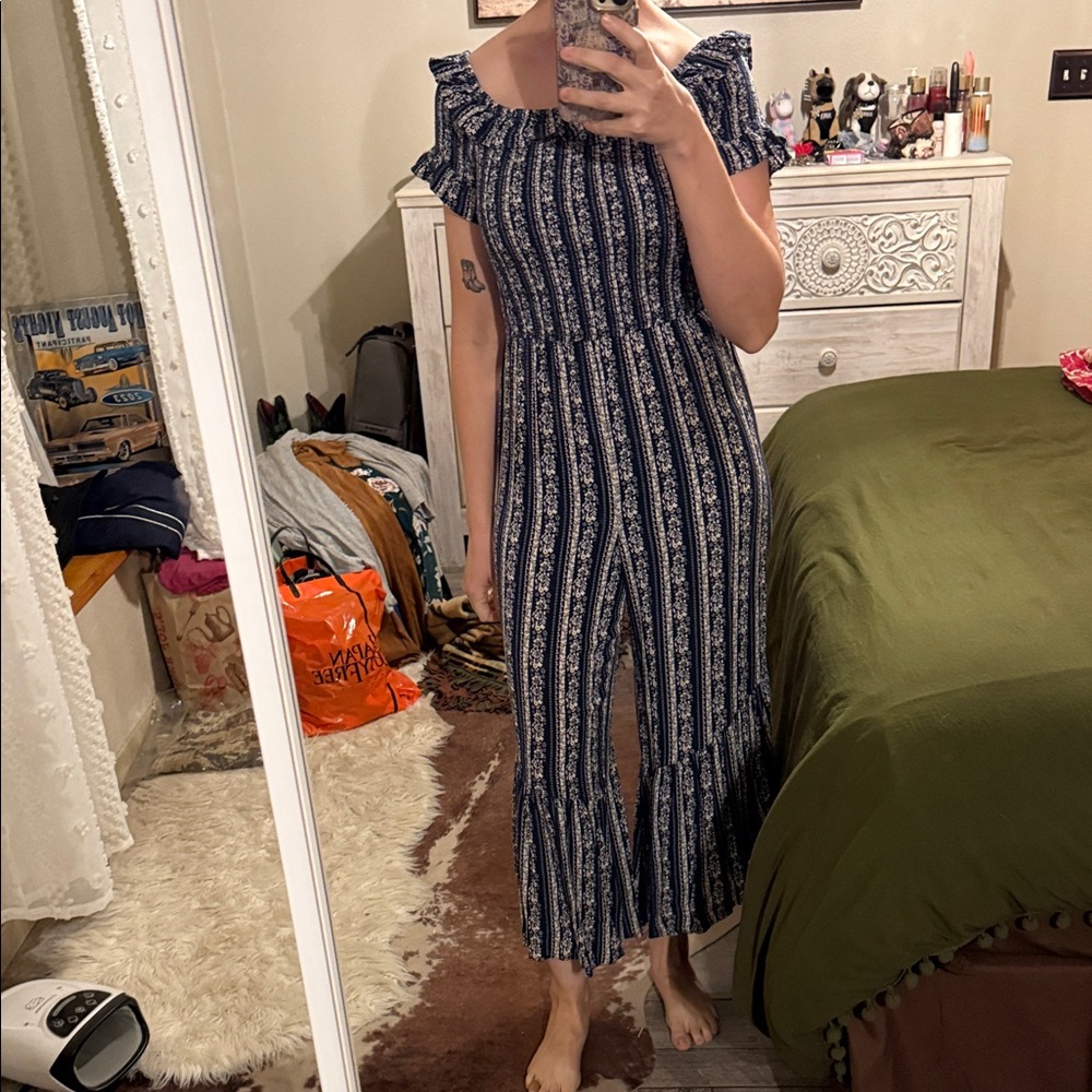 Xhilaration Navy and White Striped Maxi Dress